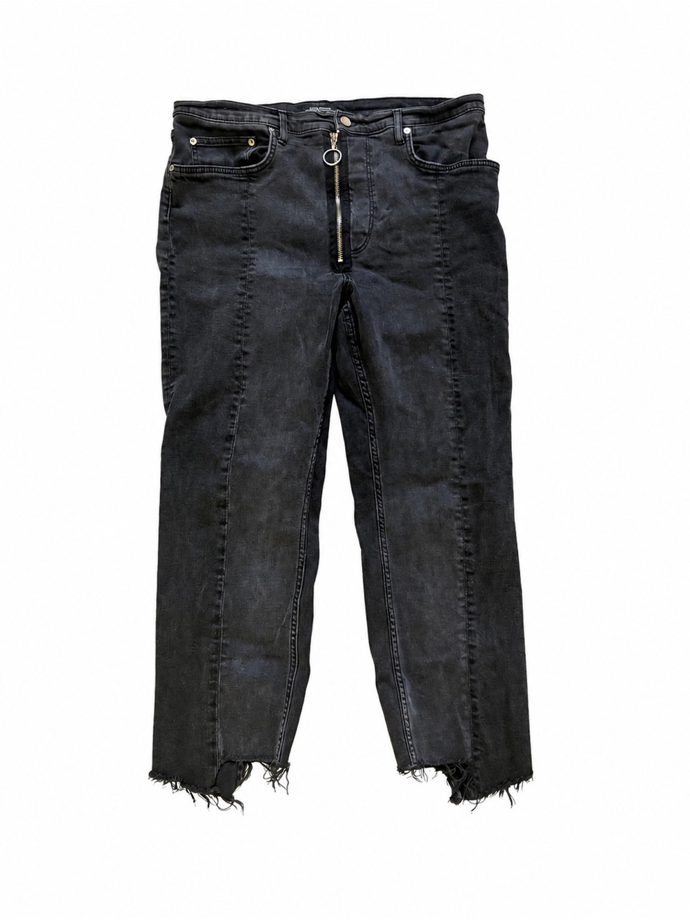 Zara Women’s Black Zip-Front Frayed Hem Jeans size 32